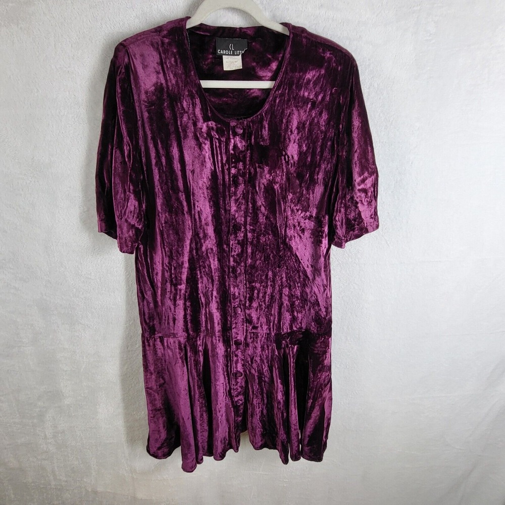 Vintage Carole Little Velvet Dress Drop‎ Waist Short Sleeve Purple Sz 8 USA Made